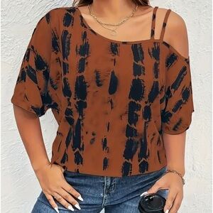 Plus Size All Over Print Cold Shoulder Shirt